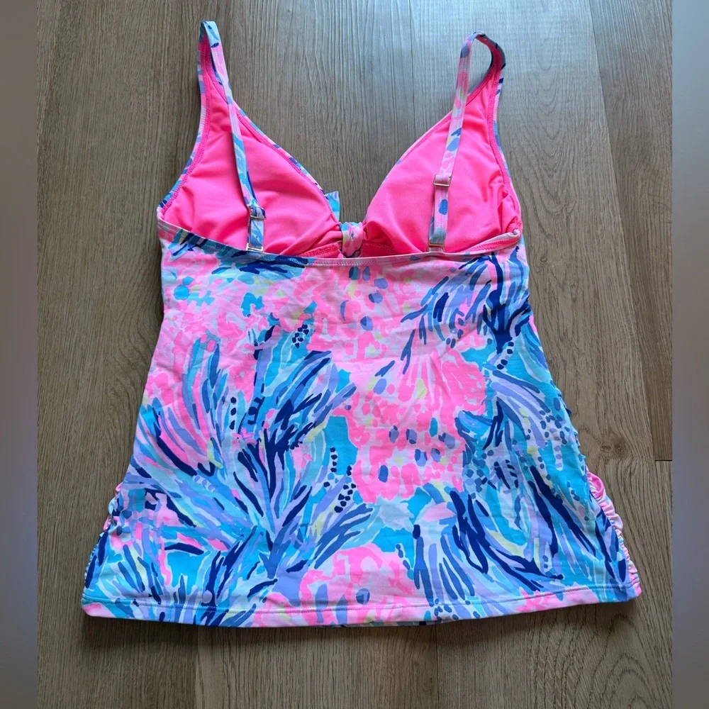 Lilly Pulitzer Pink Blue Floral Beachy Tankini Swimsuit 6 Adjustable Straps - Picture 6 of 7